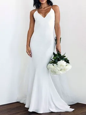 Spaghetti Straps Simple Wedding Dresses, Open Back Simple Wedding Dresses