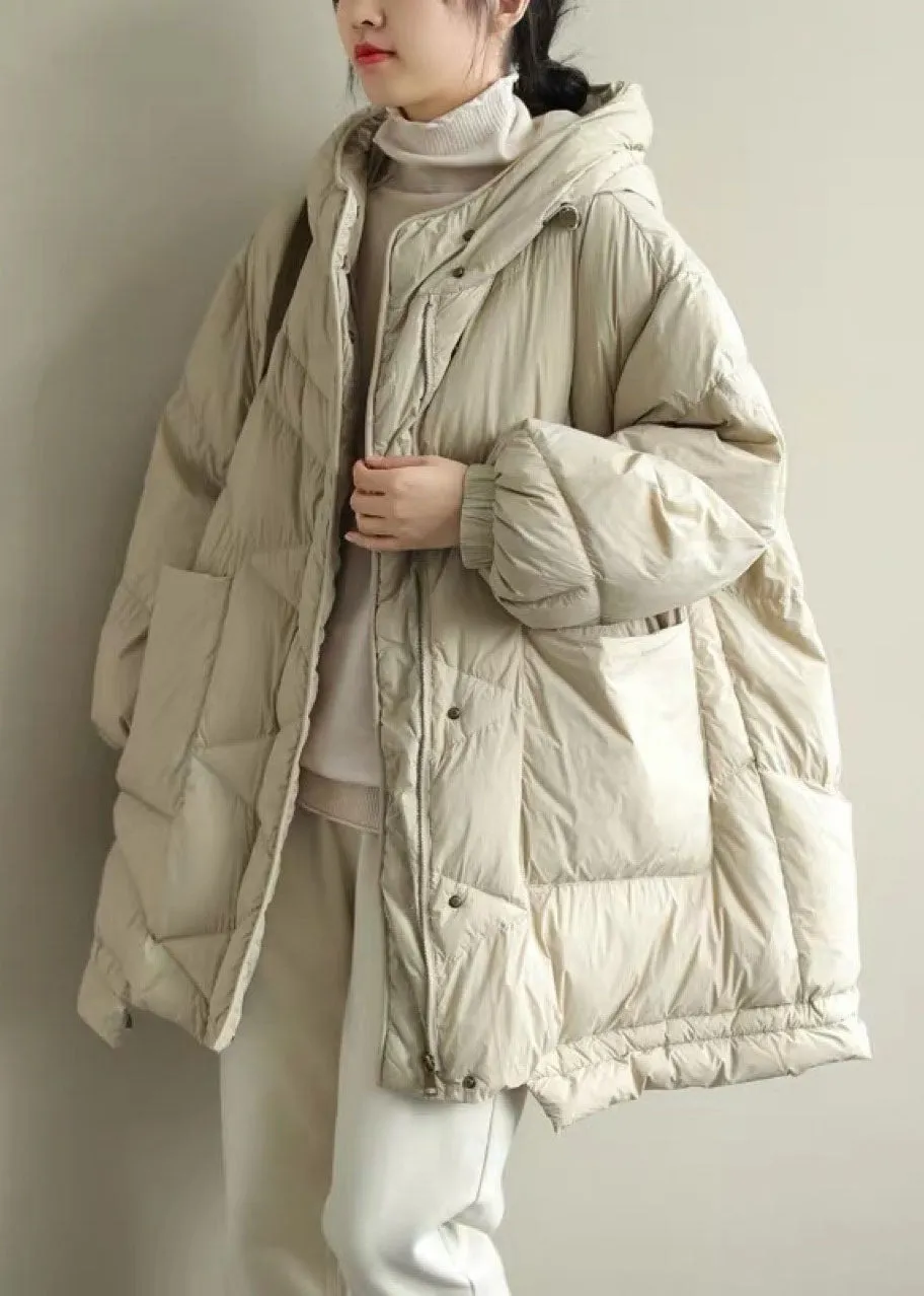 Trendy Beige Stand Collar Warm Winter Duck Down Coat