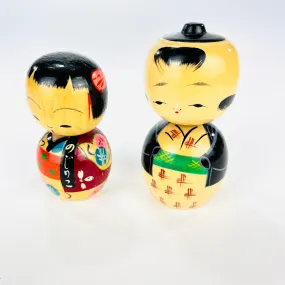 Vintage Japanese Kokeshi Pair Wooden Dolls"