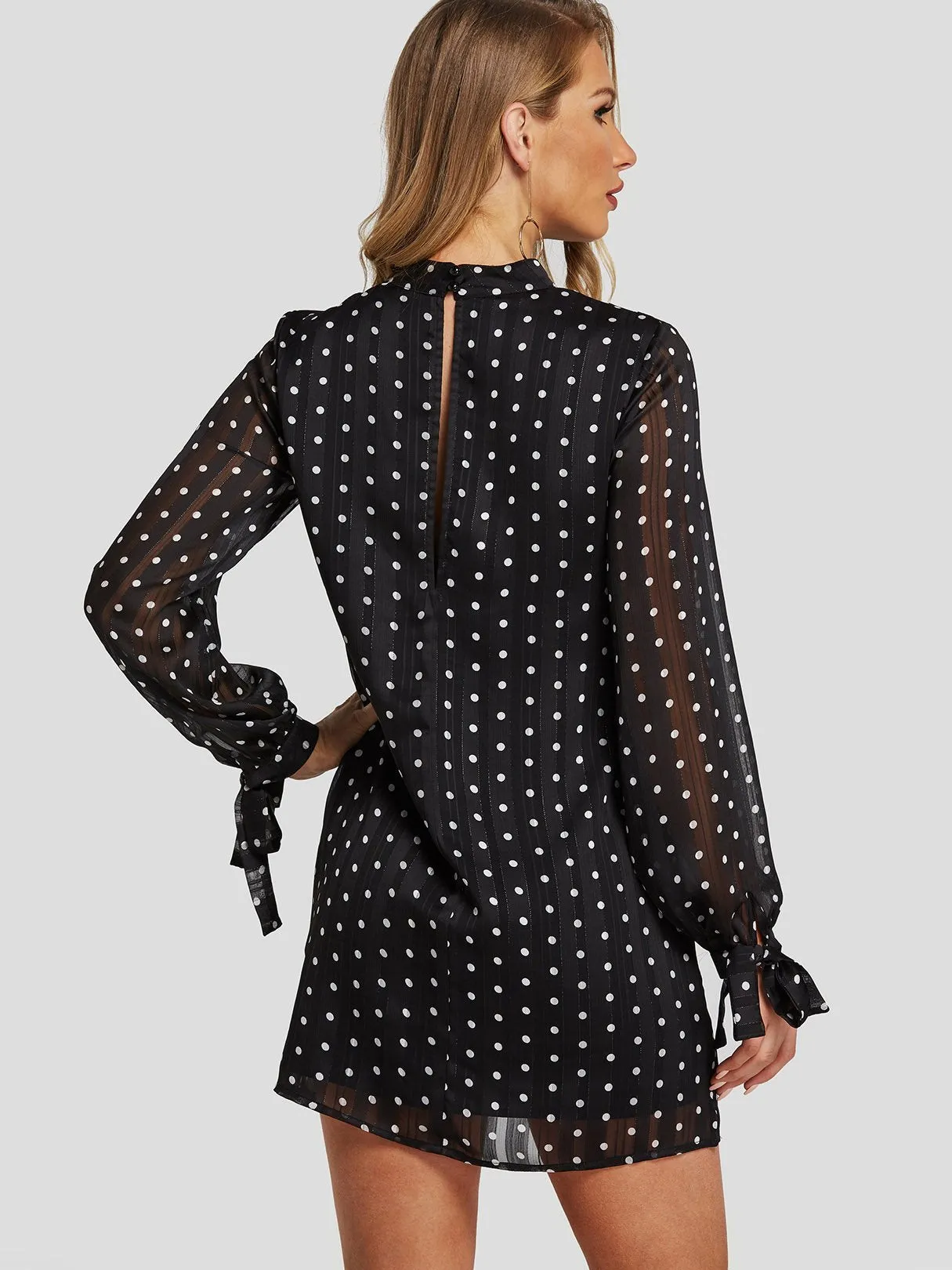 Wholesale Black Long Sleeve Polka Dot Cut Out Casual Dresses