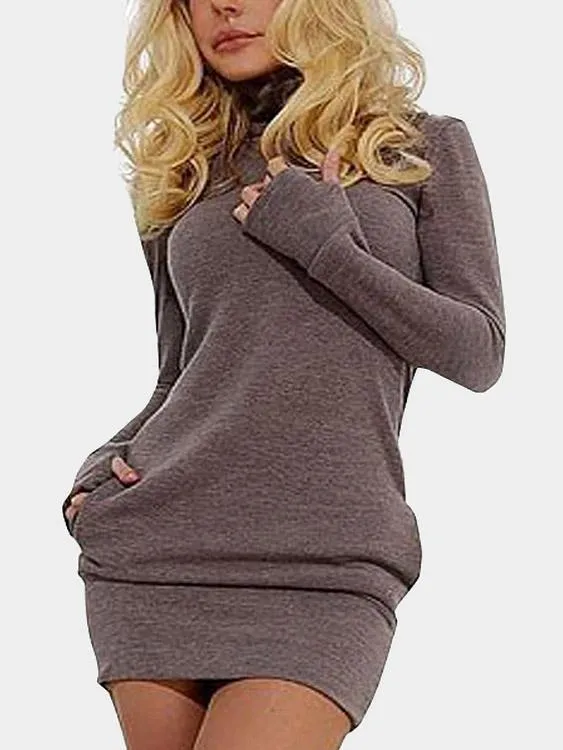 Wholesale Coffee Long Sleeve Plain Casual Dresses