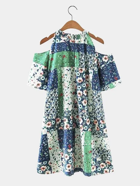 Wholesale Crew Neck Floral Print Casual Dress