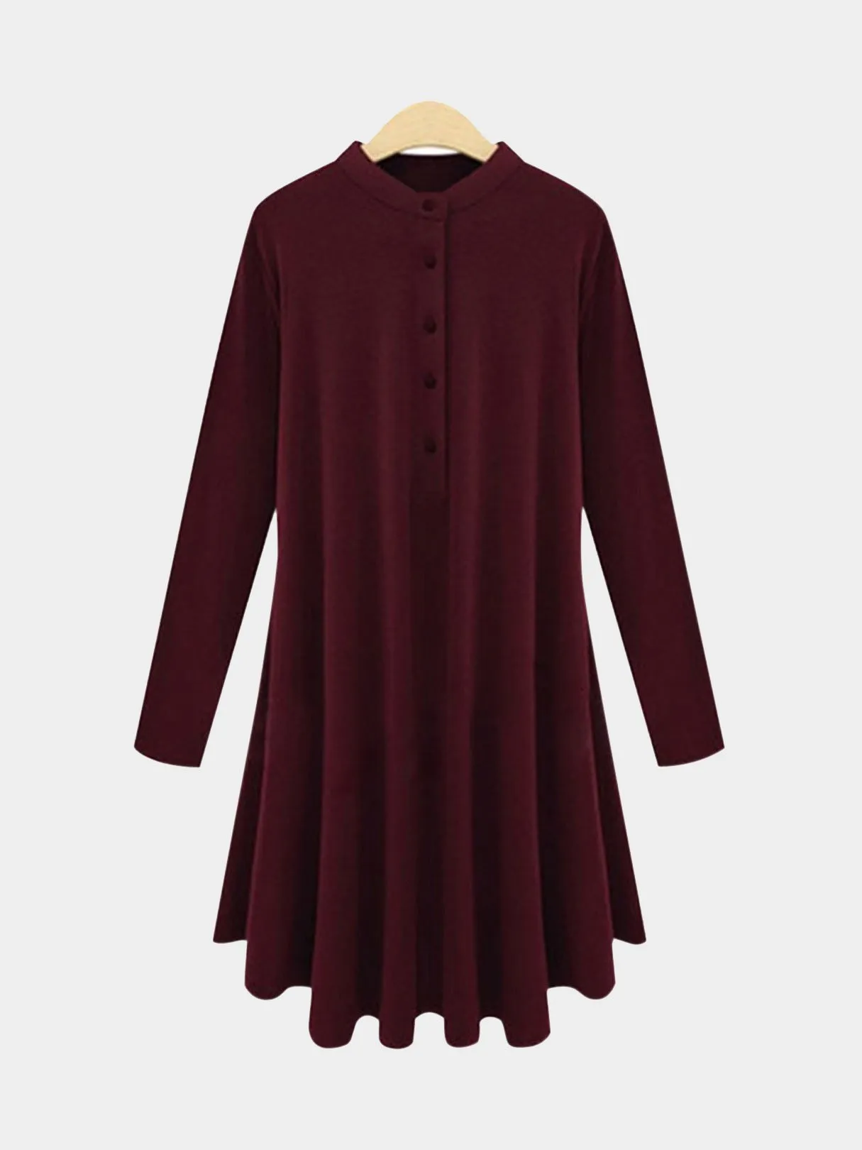 Wholesale Crew Neck Long Sleeve Burgundy Casual Dresses