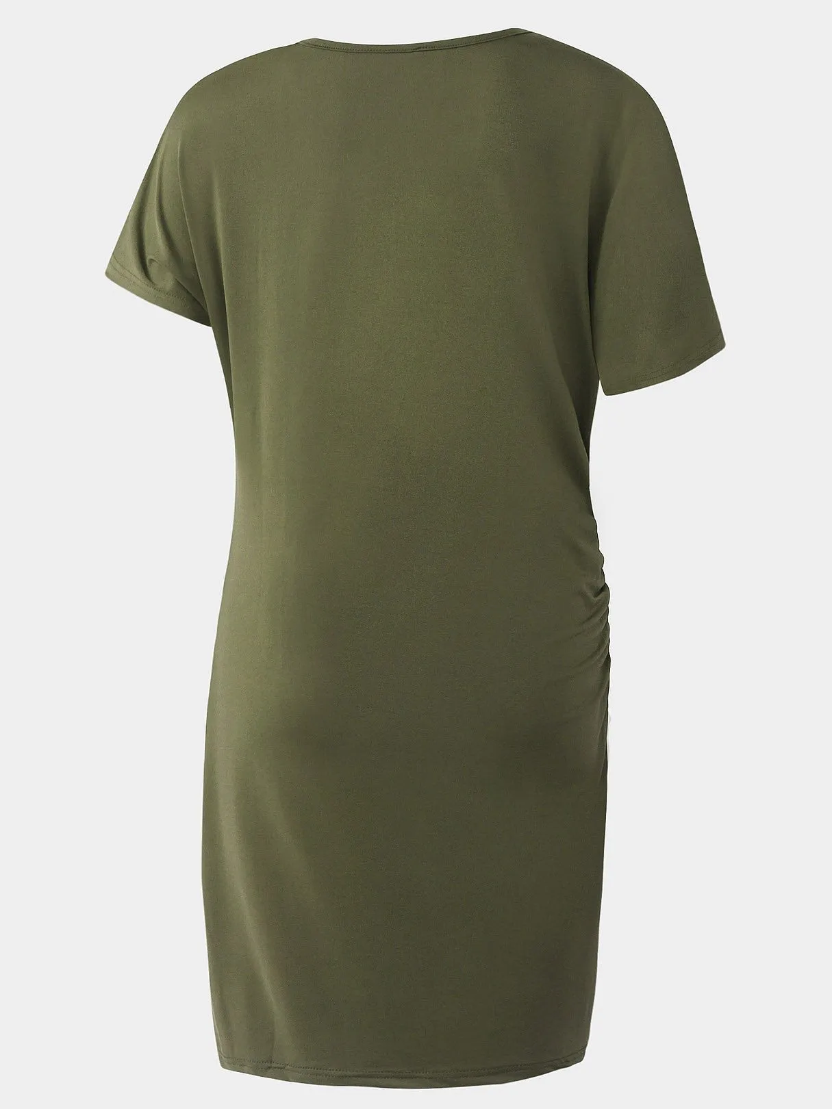 Wholesale Green Round Neck Short Sleeve Plain Pleated Casual Dresses