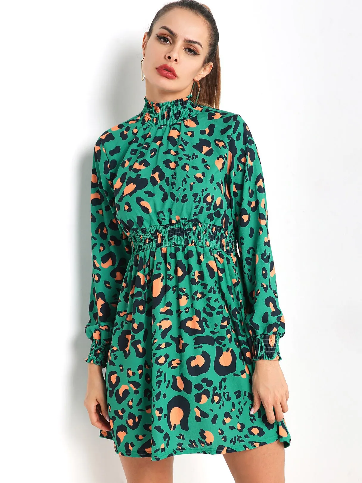 Wholesale Long Sleeve Leopard Casual Dress