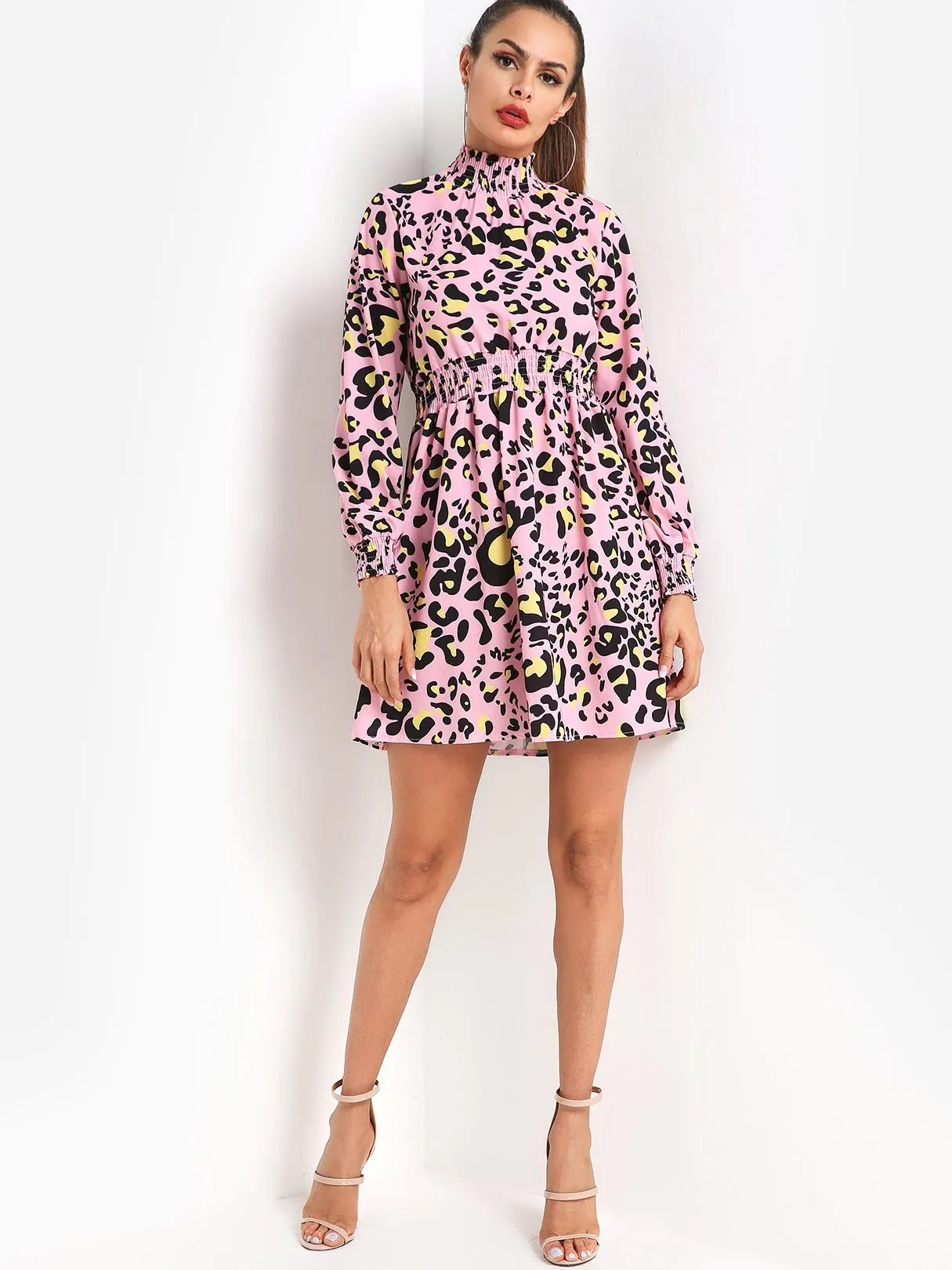 Wholesale Long Sleeve Leopard Casual Dress