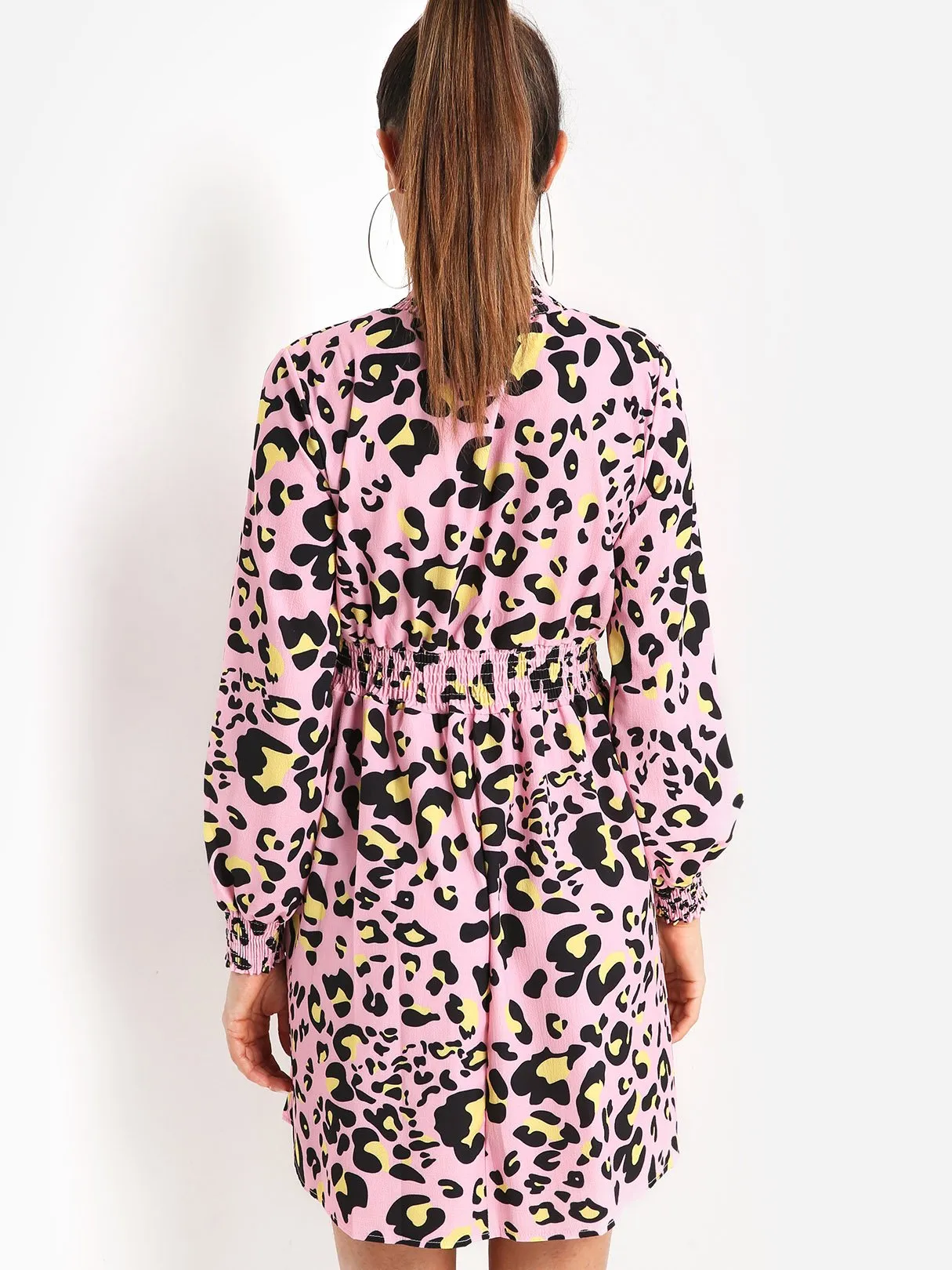 Wholesale Long Sleeve Leopard Casual Dress