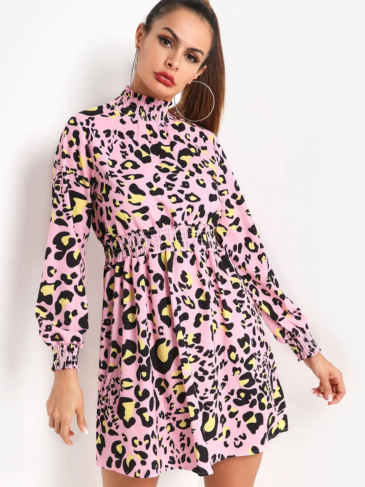 Wholesale Long Sleeve Leopard Casual Dress