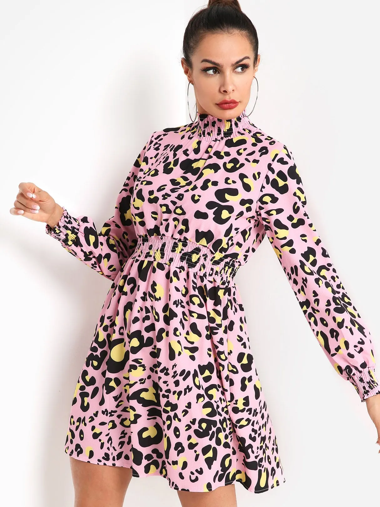 Wholesale Long Sleeve Leopard Casual Dress