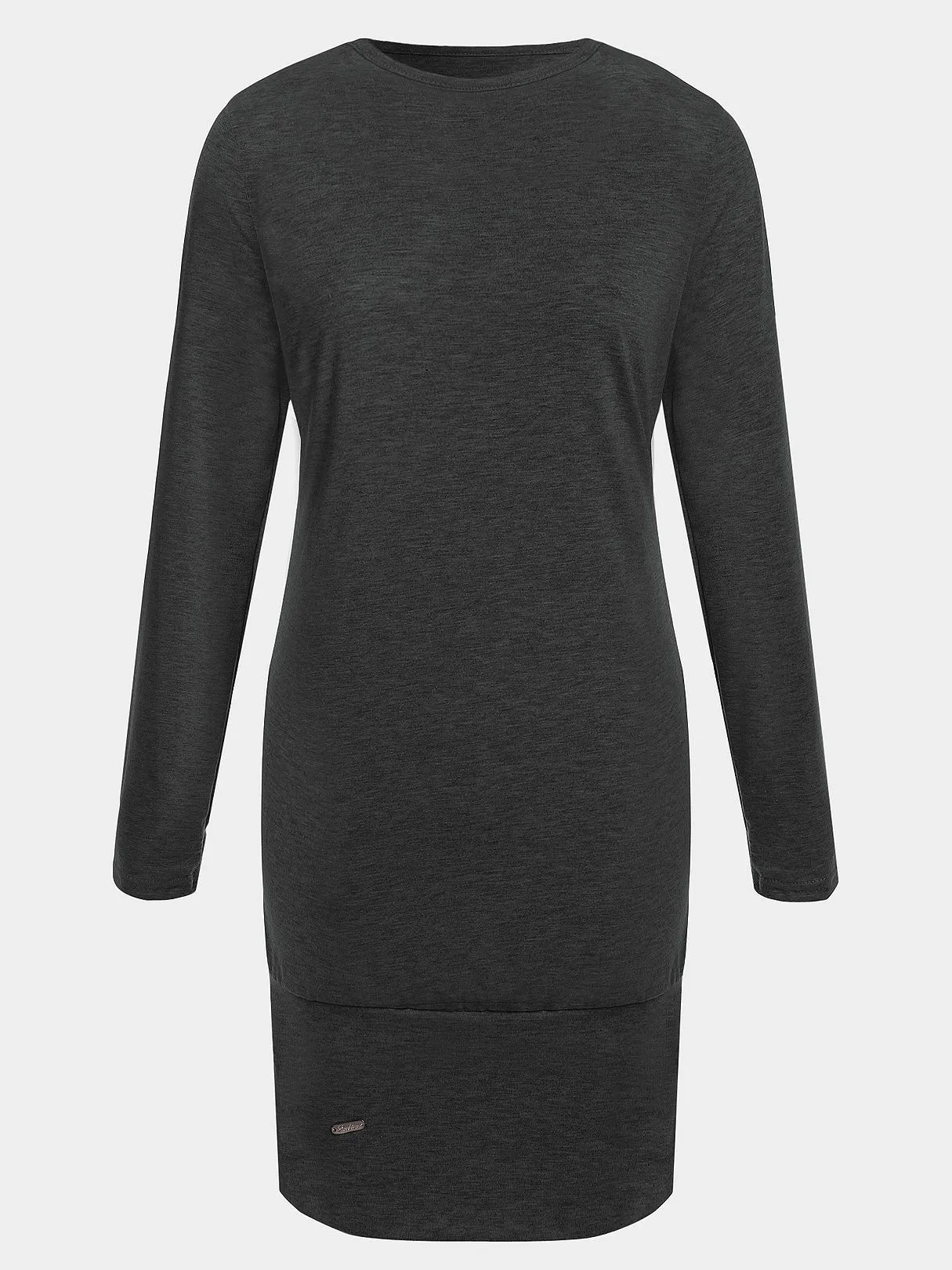 Wholesale Round Neck Plain Side Pockets Long Sleeve Black Casual Dresses