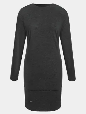 Wholesale Round Neck Plain Side Pockets Long Sleeve Black Casual Dresses