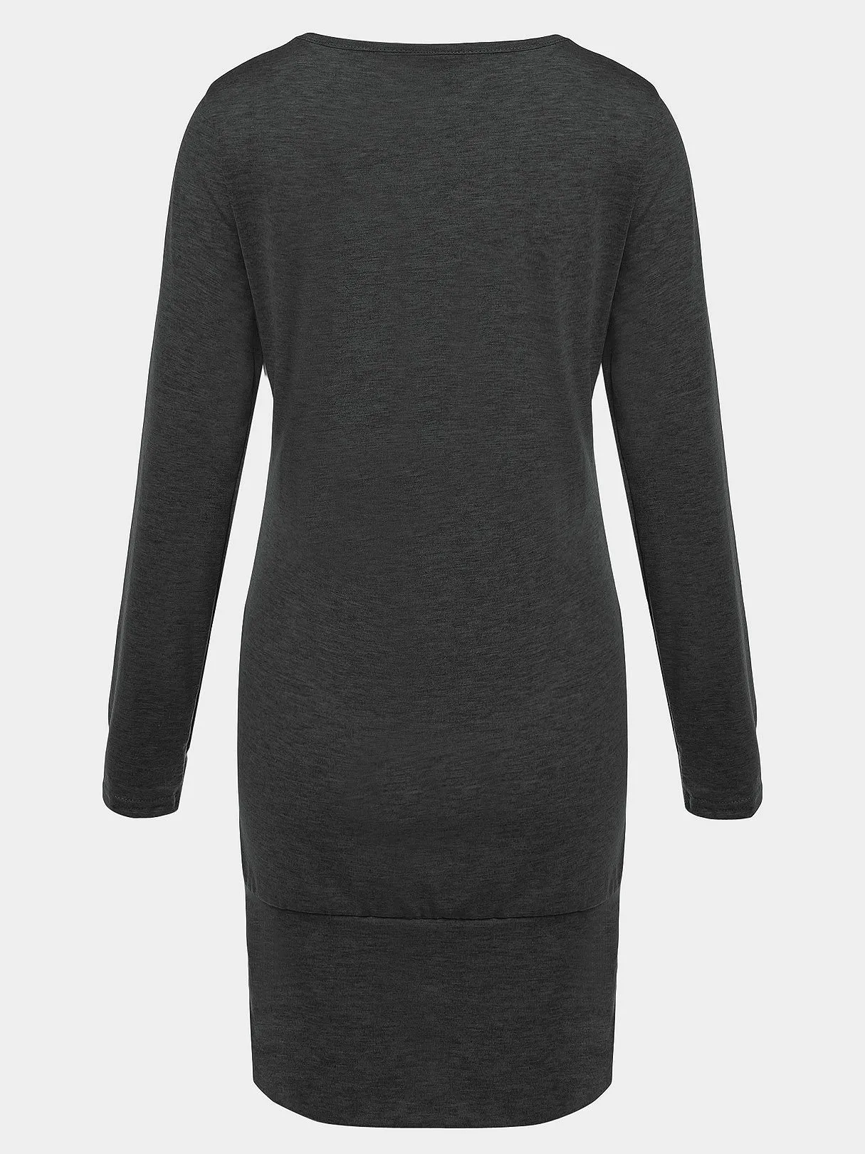 Wholesale Round Neck Plain Side Pockets Long Sleeve Black Casual Dresses