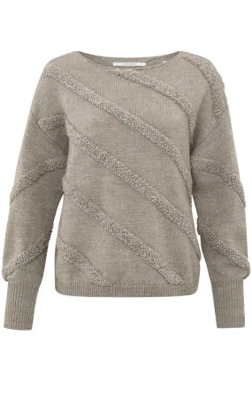 YAYA - Sweater - Diagonal Boucle Stripe - Dove Grey